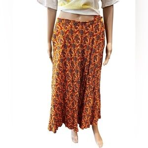 Bohemian paisley hippie Vintage Liz Claiborne Orange Patterned Maxi Skirt